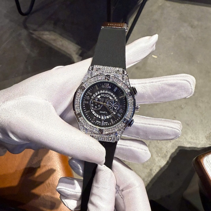 (Nam Nữ + bảo hành 12th)  Đồng hồ Nam Hugi 602 dây silicone khóa thông minh với 2 size 42mm và 38 mm đính đá cao cấp | BigBuy360 - bigbuy360.vn