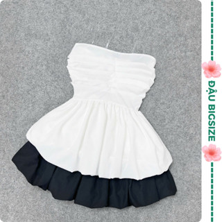 Set đi chơi bigsize nữ áo cúp ngực dáng babydoll kèm chân váy bí dễ thương chất lụa xoa mềm - A186+CV411