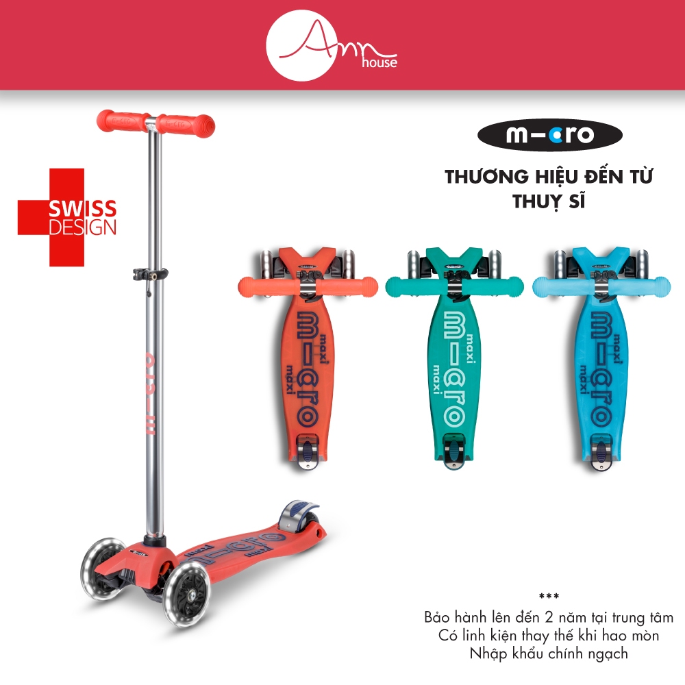 [Thụy Sĩ] Xe scooter MICRO MAXI DELUXE LED GLOW - Trẻ 5 đến 12 - Bánh đèn LED - Thương hiệu Thụy Sĩ