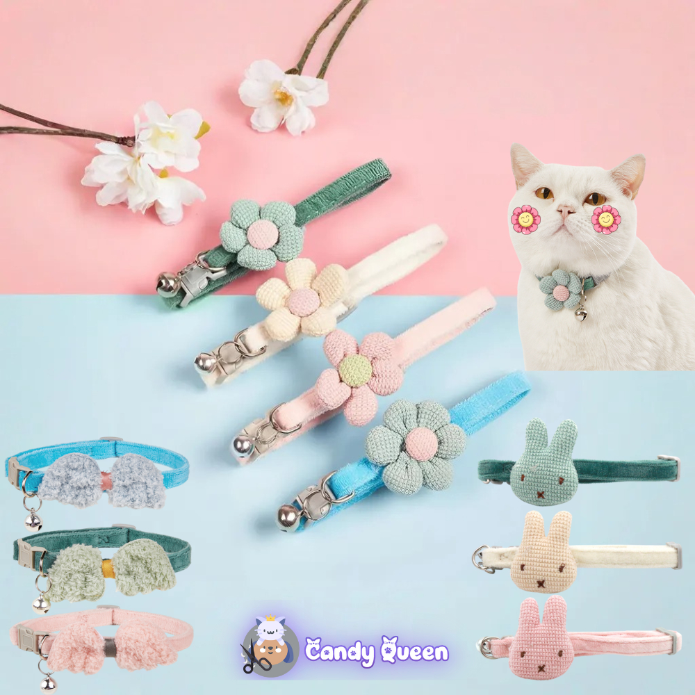 Vòng Cổ Cho Chó Mèo Thú Cưng Lông Nhung Mềm Mại Thân Thiện Với Da Gắn Chuông Và Nơ