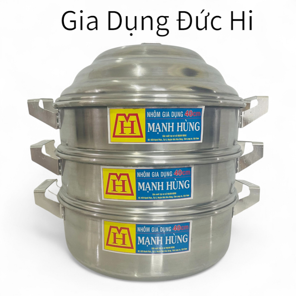 Nồi Hấp 3 Tầng Cao Cấp Mạnh Hùng Đủ Size 30cm 34cm 38cm 40cm 42cm - Có Vỉ Lỗ Nhỏ Hấp Xôi
