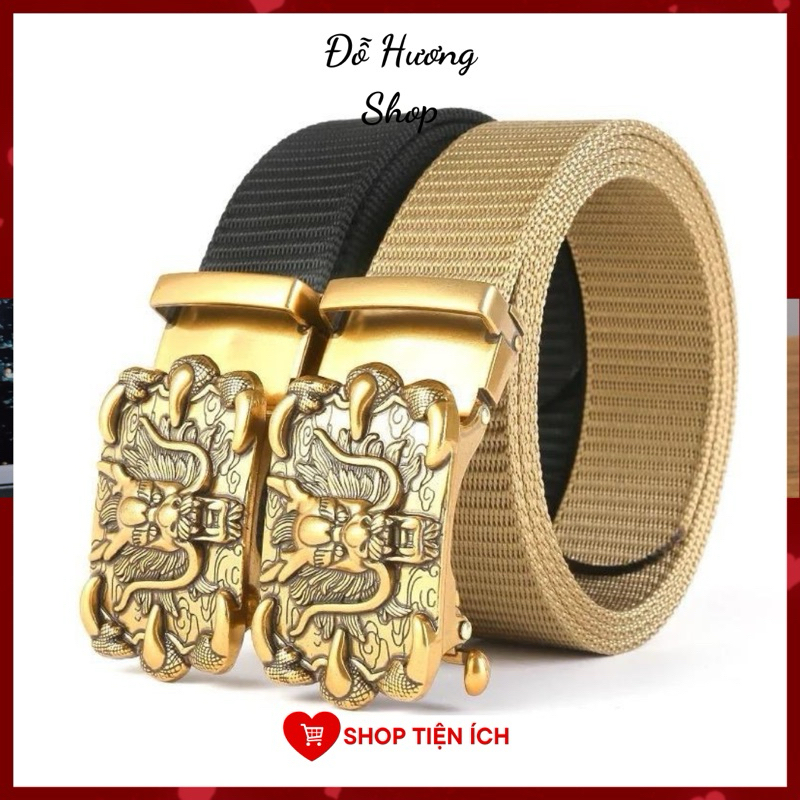 Thắt Lưng Nam Vải Canvas Khóa Tự Động Mặt Rồng Cá Tính Cho Na