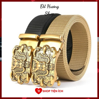 Thắt Lưng Nam Vải Canvas Khóa Tự Động Mặt Rồng Cá Tính Cho Na