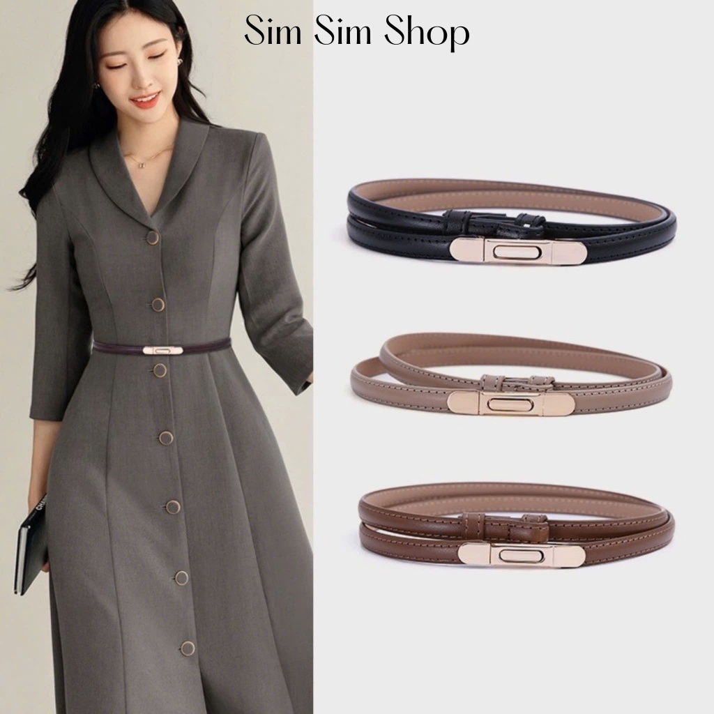 Dây thắt lưng nữ cao cấp - belt váy da thật - đai thắt eo da thật bản nhỏ 1cm ĐV050 sang chảnh mặt b