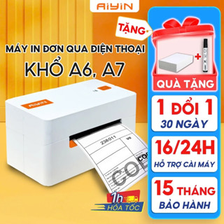 Máy in nhiệt AYIN in khổ A6,A7 in đơn hàng từ điện thoại, phiếu gửi, minicode, logo tự dán, bảo hành 15 tháng