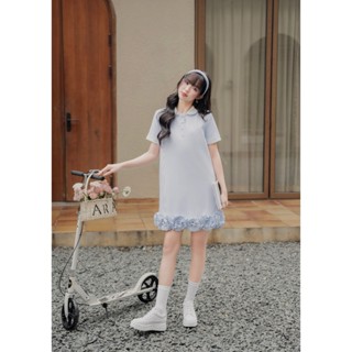 [Best Seller] ARA - Váy đầm dáng suông kẻ xanh đính viền hoa 3D Solyn Dress V102