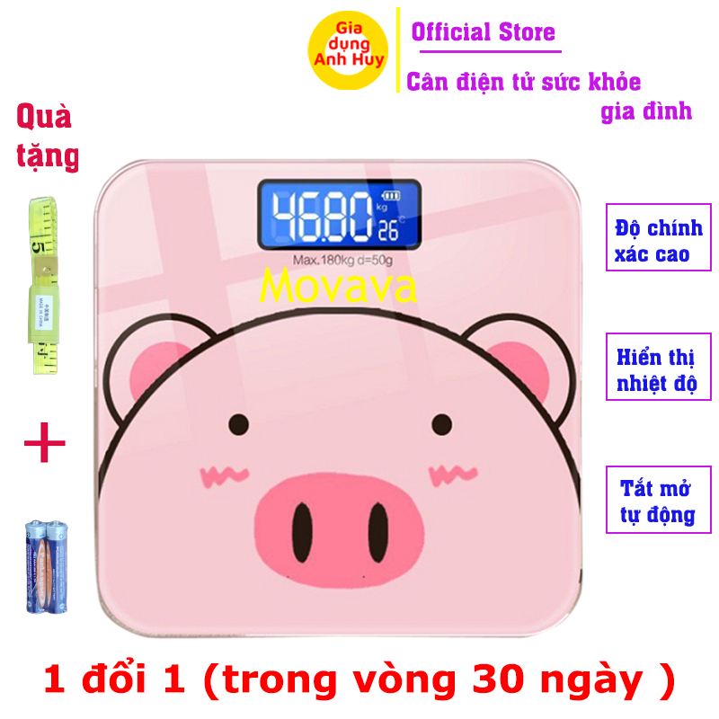 Cân điện tử sức khỏe thông minh hình lợn hồng cute, cân tiểu ly mini nhà bếp dùng pin