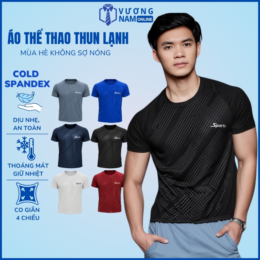 Áo thun nam thể thao ngắn tay cổ tròn trơn đẹp vải thun mát lạnh in vân VNO24