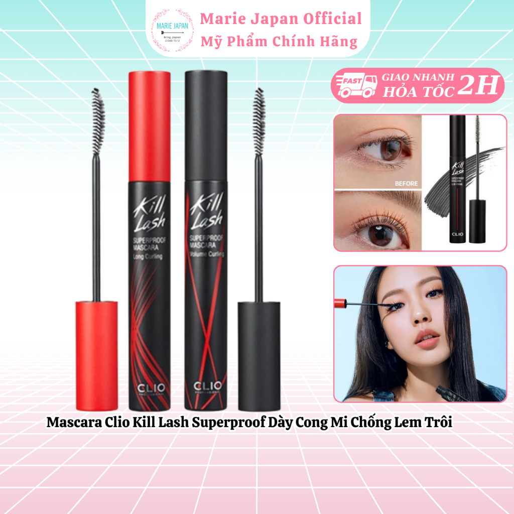 Mascara Clio Kill Lash Superproof Dày Cong Mi Chống Lem Trôi - Marie Japan
