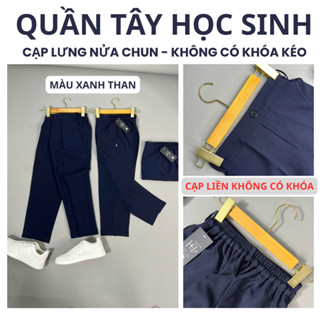 Quần Tây Học Sinh Tiểu Học, Trung Học, Quần Âu Không Có Khóa Kéo Đi Học Dành Cho Học Sinh Lưng Thun Màu Xanh Đen