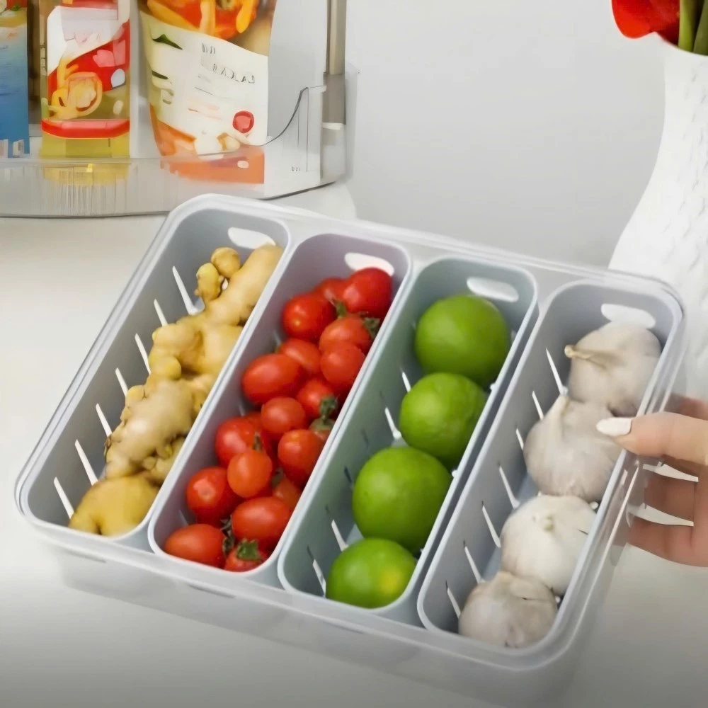 Hộp thực phẩm trong 4 ngăn HOKORI nhựa VIỆT NHẬT cao cấp - 2 lớp tách nước, để tủ lạnh mã 6510-1