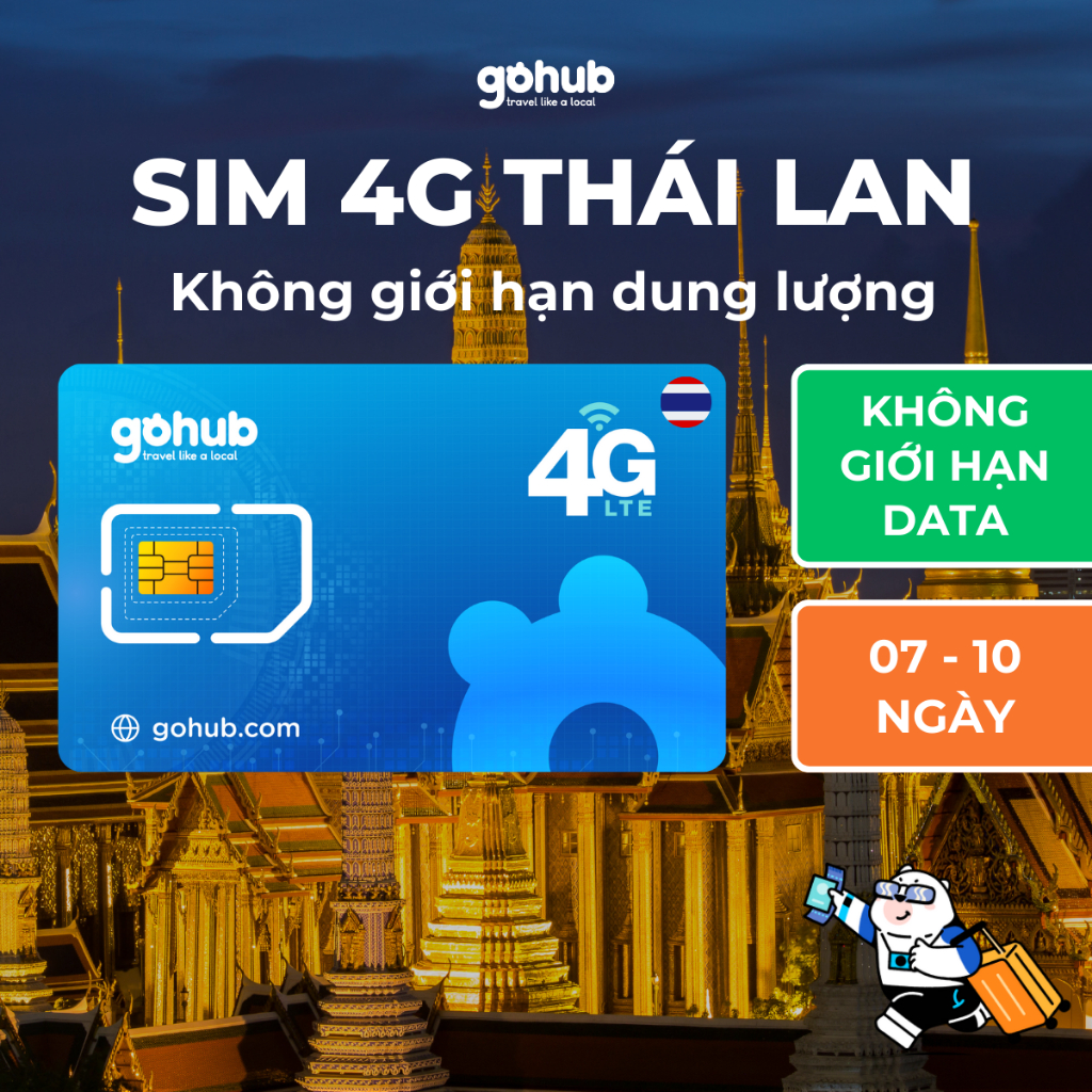 SIM Thái Lan DTAC x Gohub 4G - Không giới hạn dung lượng 10 ngày - Tặng que chọc SIM