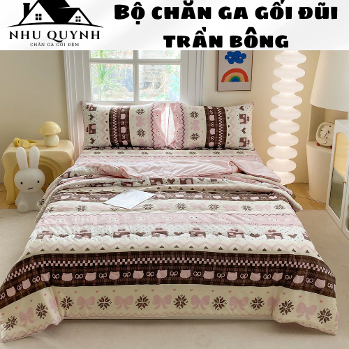 (Set 4 món) Bộ Chăn Ga Gối Trần Bông Cotton Đũi Ga Chun Ga Trải Giường Nhiều Kích Thước M6 M8 2M2
