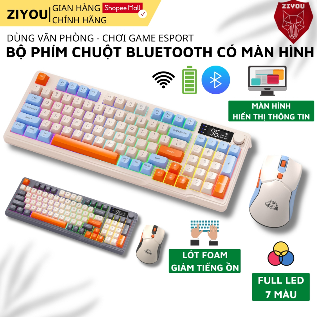 Bộ Phím Chuột Bluetooth Văn Phòng Ziyou T96 LED Màn Hình LCD, Pin Sạc, Gõ Êm Cho Điện Thoại PC Lap | BigBuy360 - bigbuy360.vn