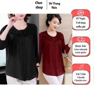 Áo Sơ Mi Trung Niên Nữ Cổ Bèo Đính Nút Tranng Nhã, Mặc ĐI Tiệc Sang Trọng, Thanh Lịch