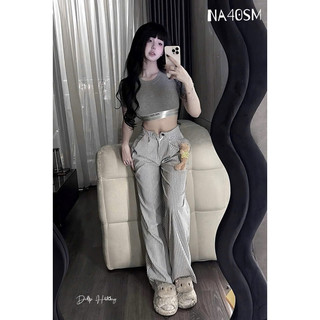 Set áo crop top + quần lưng cao kèm gấu siêu đẹp