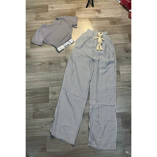 Set áo crop top + quần lưng cao kèm gấu siêu đẹp
