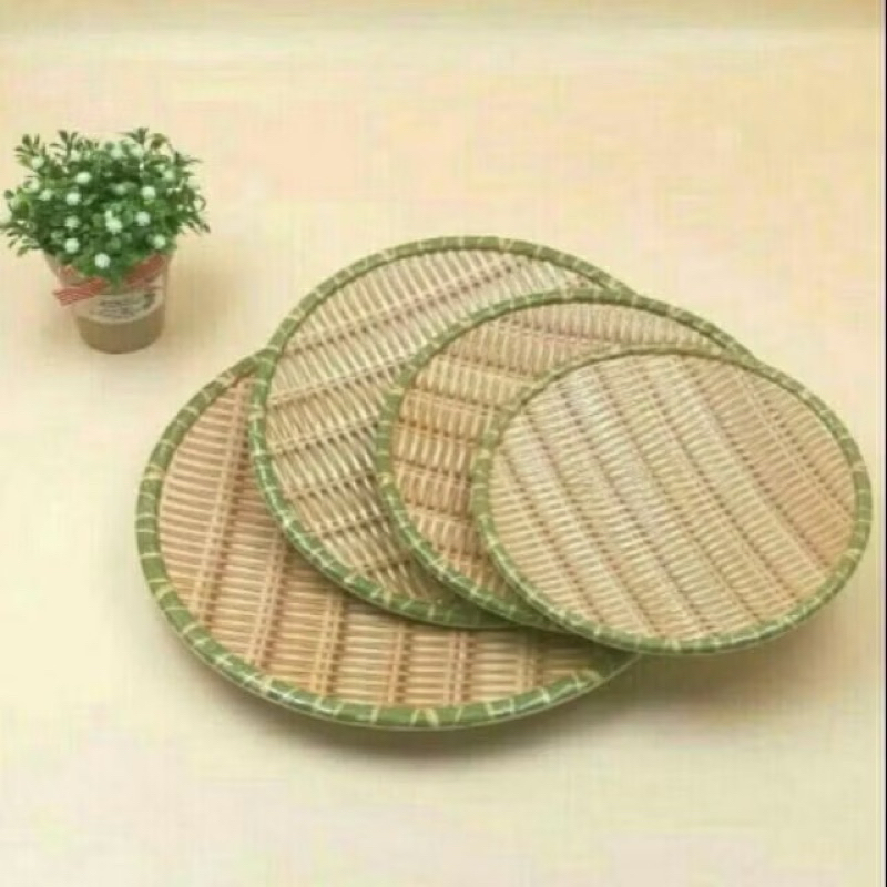 Đĩa nhựa  giả mây tre đan nhựa,mẹt tre tròn cao cấp size 30cm có chân để hoa quả,mẹt bún đậu,mẹt nhự