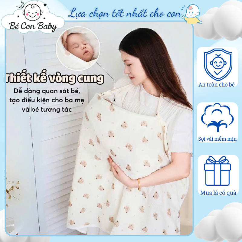  Khăn Choàng Che Cho Em Bé Bú Kín Đáo Tiện Lợi Chắn Gió Bụi Nắng Khi Bé Đi Ra Ngoài - Bé Con Baby 