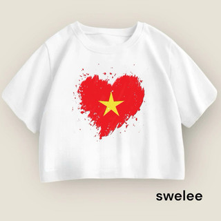 Áo  Croptop Thun Ngắn Tay  Cổ Tròn Nữ Cotton 100% Cao Cấp  hinh in SWELEE 0077