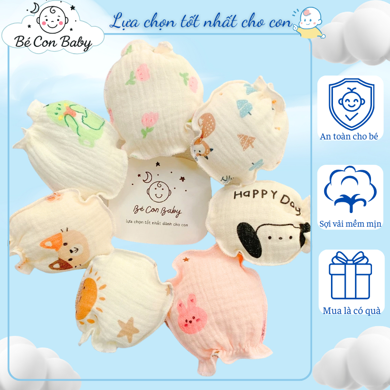 COMBO 3 Bộ Bao Tay,Bao Chân Cho Em Bé Sơ Sinh Thiết Kế An Toàn Vải Xô Muslin Mềm Nhiều Họa Tiết Xih