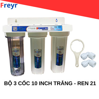  Bộ 3 Cốc Lọc Đầu Nguồn 10 Inch Màu Trắng - Chất Liệu Bền Dễ Lắp Đặt Dùng Cho Máy Lọc Nước Gia Đình 