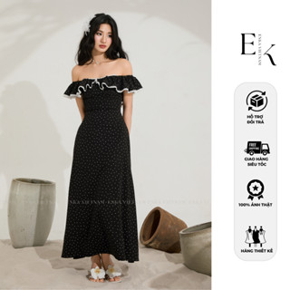  Đầm dài chấm bi CÓ MÚT- EMILY DRESS khoét lưng cánh bướm viền bèo tiểu thư đầm chấm bi ôm body ENKA 