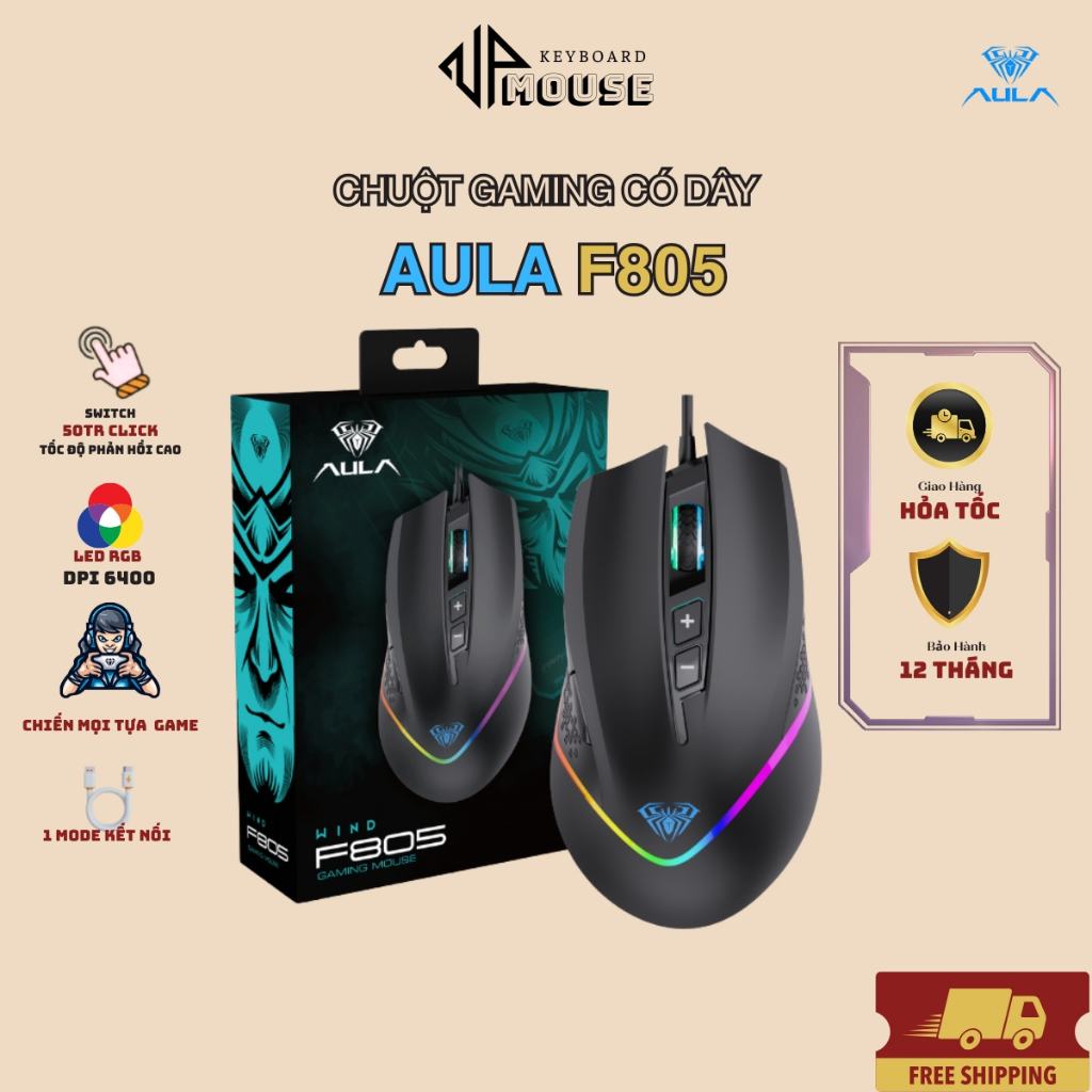 Chuột Gaming có dây AULA F805 thiết kế công thái học - Chuột gaming giá rẻ, chính hãng
