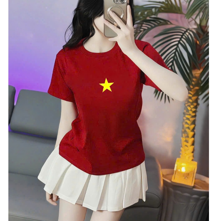 Áo cờ đỏ sao vàng ,áo croptop kiểu nữ xinh hình thật.
