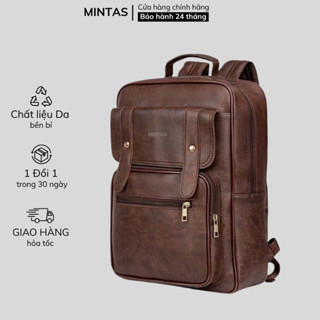 Balo da PU cao cấp MINTAS thiết kế unisex, chống thấm, chống sốc 360°, vừa laptop 15.6 inch. MINTAS100