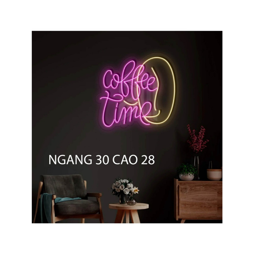 Đèn LED Neon Hình Cà Phê chữ coffee time nghệ thuật ánh sáng | Decor Treo Tường Văn Phòng, Quán Cafe