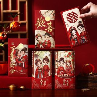 Xấp 6 Cái Size lớn - Thiệp lì xì đám cưới bưng mâm quả tiệc cưới tân hôn hình Chibi - Nhiều kiểu mới lạ sang trọng