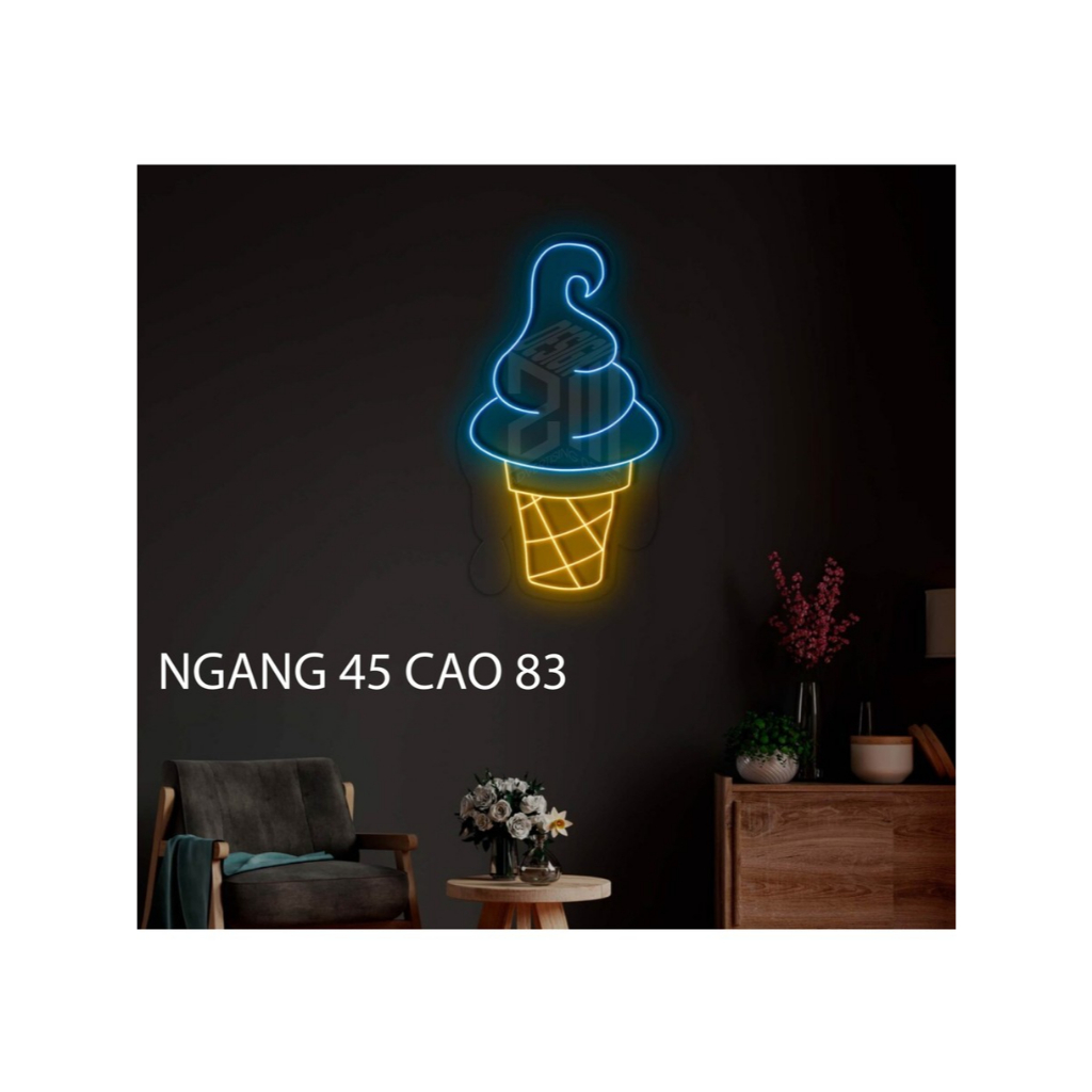Đèn LED Neon Hình Kem ốc quế nghệ thuật ánh sáng | Decor Treo Tường Văn Phòng, Quán Cafe, Chill Hous