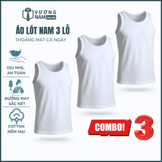 Áo lót nam cotton 3 cái hanoisimex ba lỗ sát nách trắng thấm hút mồ hôi tốt VNO04