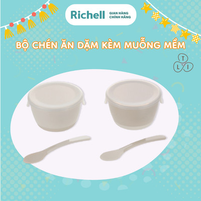 Bộ chén muỗng ăn dặm RICHELL Nhật TLI gồm 2 chén và 2 muỗng mềm | Baby