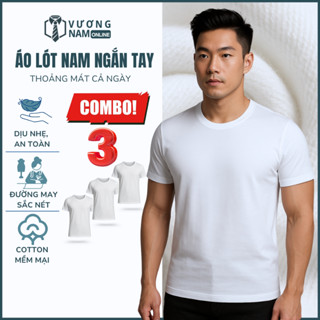 Áo lót nam cotton 3 cái hanoisimex trắng thấm hút mồ hôi tốt kiểu trơn VNO05
