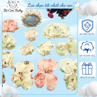 Set Đầy Đủ Mũ, Bao Tay, Bao Chân Vải Xô Musin Mềm Mại, Họa Tiết Đáng Yêu, Chống Trầy Xước Cho Bé Con