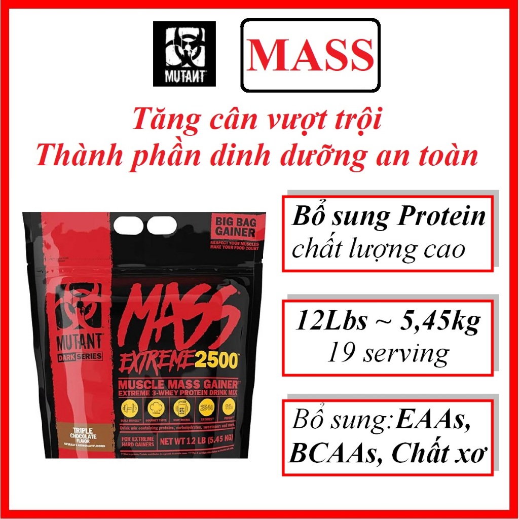 Mutant Mass Extreme 2500 12Lbs Sữa tăng cân, tăng Cơ cho người gầy mạnh mẽ bổ sung dinh dưỡng an toà