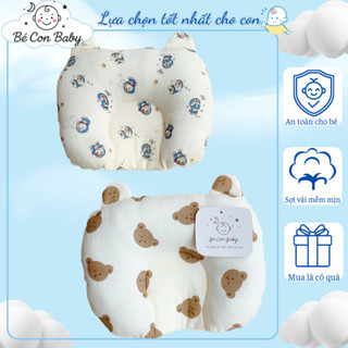 Gối Chống Bẹt Đầu Cho Bé Sơ Sinh, Gối Lõm Chống Méo Đầu, Vải Xô Muslin Mix Hạt Matxa - Bé Con Baby