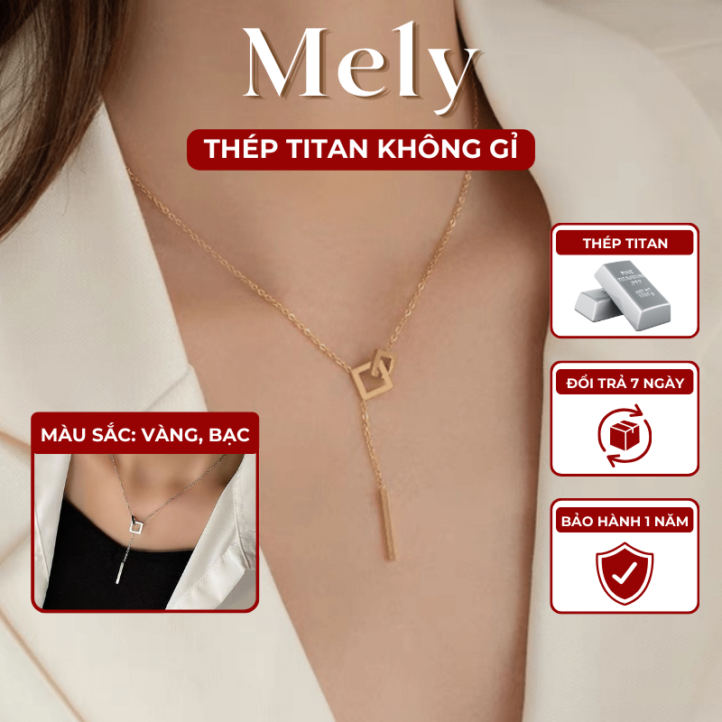 [KHÔNG ĐEN GỈ] Dây chuyền Titan dài mặt vuông đơn giản sang trọn Mely TT17
