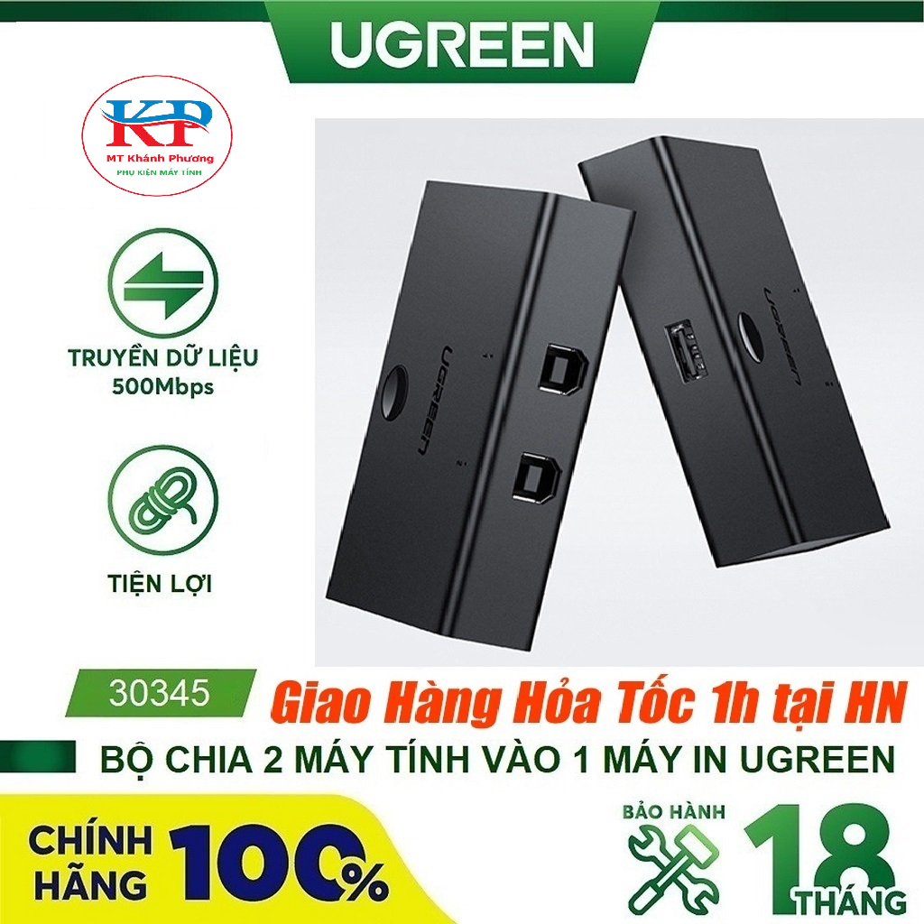 Bộ Chia Máy In 2 Máy Tính Vào 1 Máy In Ugreen 30345 (Tặng Kèm 2 Dây Máy In 1,5m) - Hàng Chính Hãng