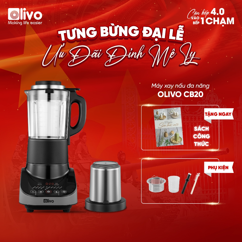 Máy Làm Sữa Hạt Đa Năng OLIVO CB20 - Chống Trào - Xay Mịn, Sinh Tố, Làm Súp, Nấu Cháo