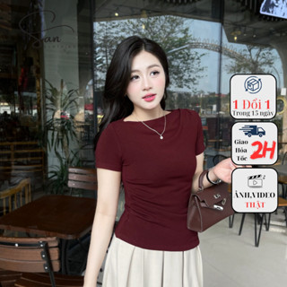 Áo Thun Nữ mã 269 Kiểu Lệch Vai Gấu Vát Nhún Eo Chất Vải Mềm Mịn Chất Cotton Nhật Sanclothing