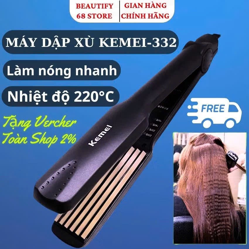 Máy bấm tóc kemei 332 chuyên nghiệp, Máy làm tóc dập xù có 4 mức chỉnh nhiệt, Bảo vệ an toàn tóc,bảo hành 12 tháng.