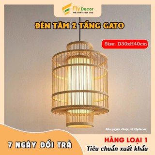 Đèn mây tre thả trần trang trí Gato 2 tầng độc đáo cho quán cafe, nhà hàng D30xH40