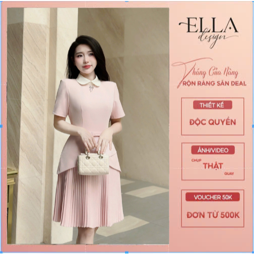 Váy Đầm Thiết Kế Ella Desgin dành cho nữ kiểu dáng chân váy ngắn dập ly phối cổ trắng phù hợp mặc đi