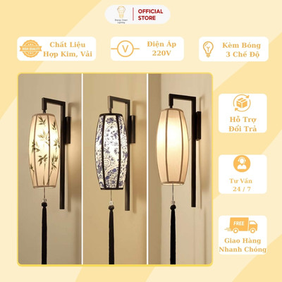 Đèn lồng gắn tường Energy Green Lighting phong cách Á Đông cổ điển DB-SY909 - Chao vải linen cao cấp - BH 2 năm