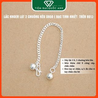  Lắc bạc khoen lật 2 chuông cho bé trai và gái chất liệu bạc ta S950 có thể đeo tay hoặc đeo chân 
