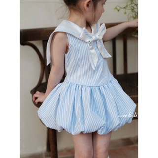 Váy thủy thủ bé gái dáng bí ngô xòe chất cotton đũi 10-26kg
