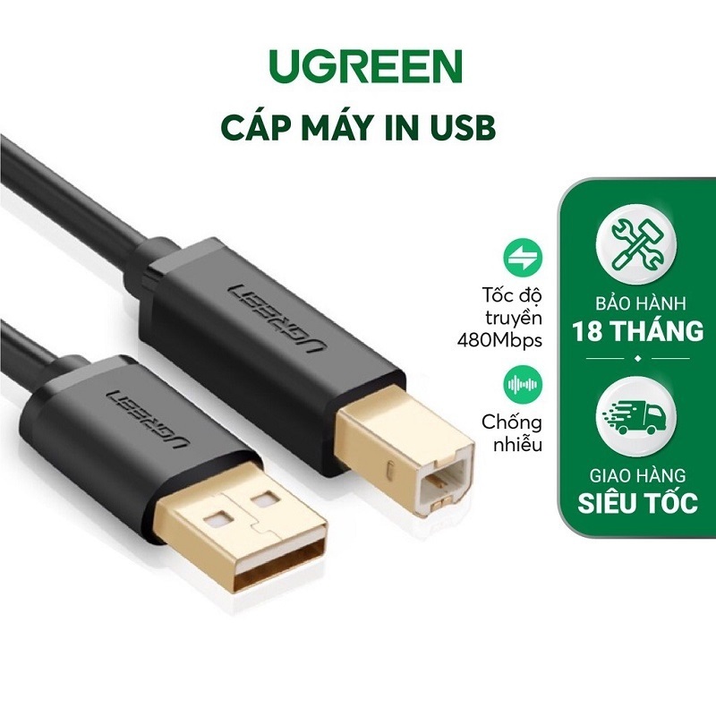 Cáp Máy In USB 2.0 Dài 5m Ugreen 10352 - Hàng Chính Hãng